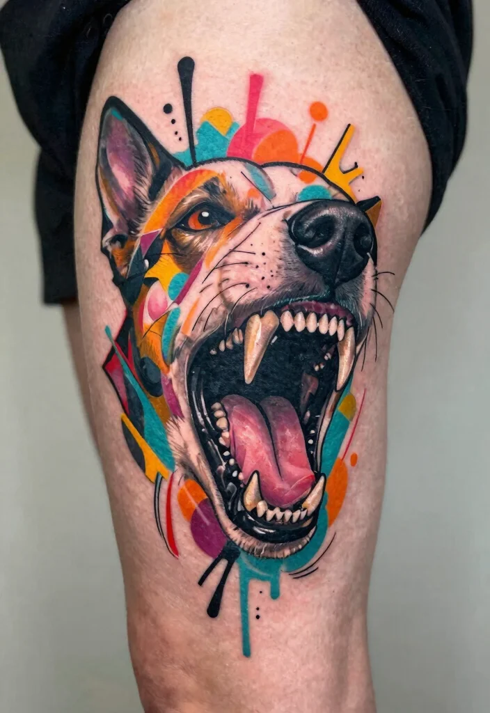 15 Dog Teeth Tattoo Ideas With Wild Symbolism - 13. Modern Art Styles 1