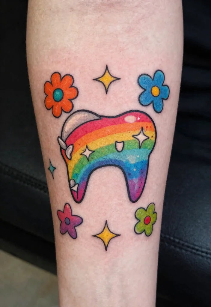 15 Dog Teeth Tattoo Ideas With Wild Symbolism - 8. Colorful Expressions 1