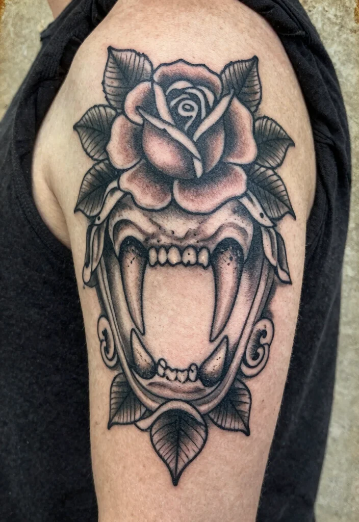 15 Dog Teeth Tattoo Ideas With Wild Symbolism - 9. Vintage Aesthetic 1