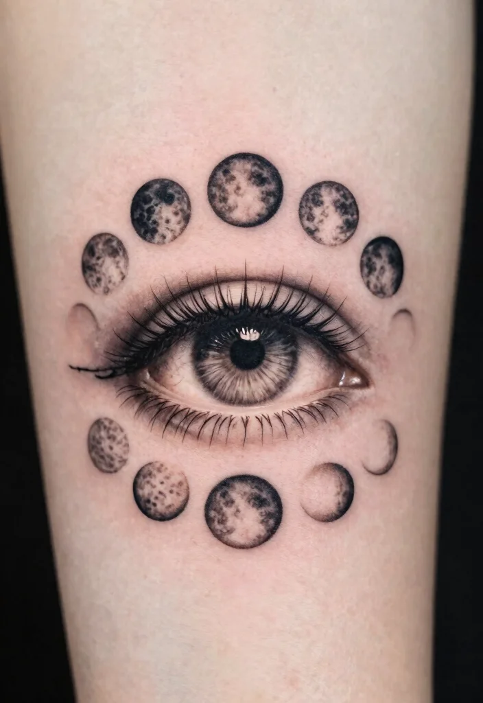 15 Eye Tattoo Stencil 2026 Trending Ideas With Sharp Detail - 12. Eye and Moon Phases 1