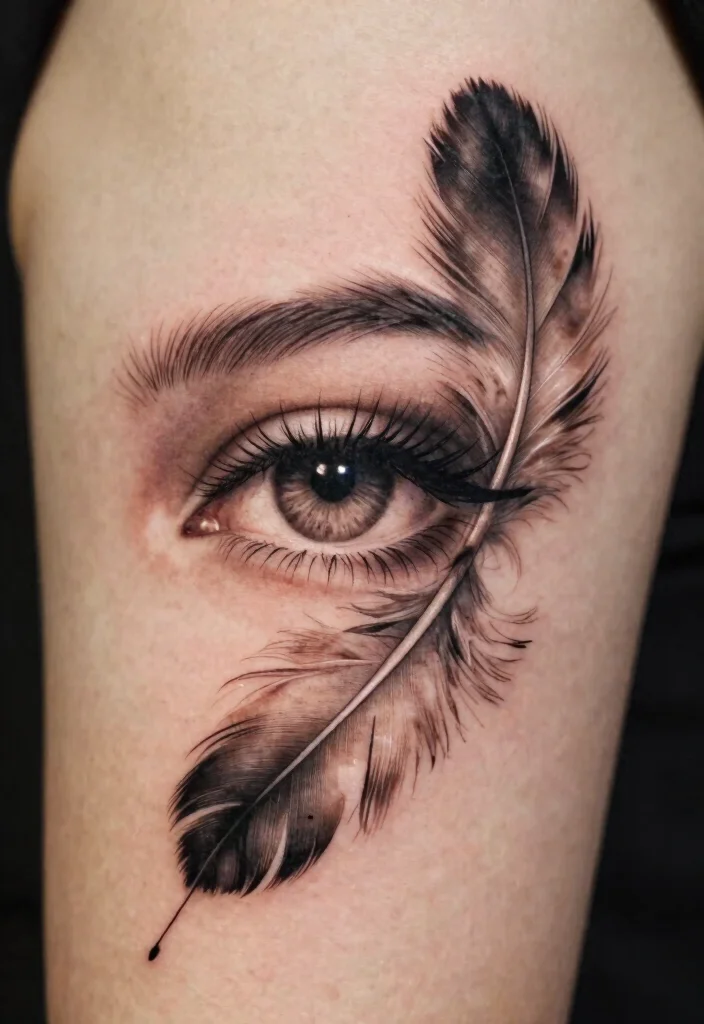 15 Eye Tattoo Stencil 2026 Trending Ideas With Sharp Detail - 15. Eye and Feather Combination 1