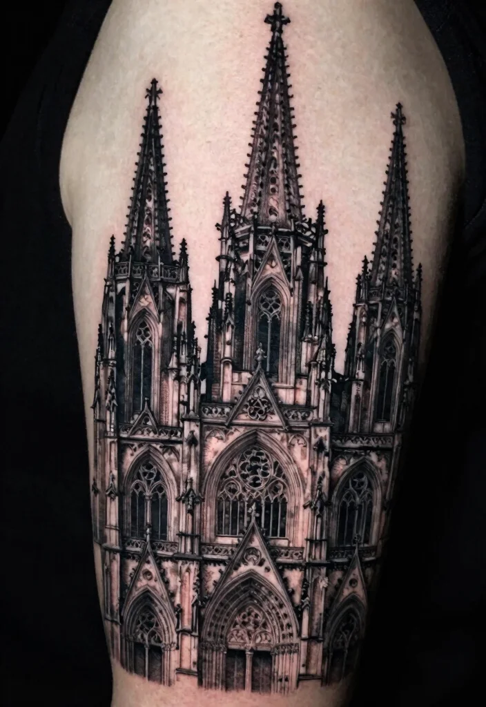 15 Gothic Cathedral Tattoo Ideas With Dramatic Detail - 1. Majestic Spires and Arches 1