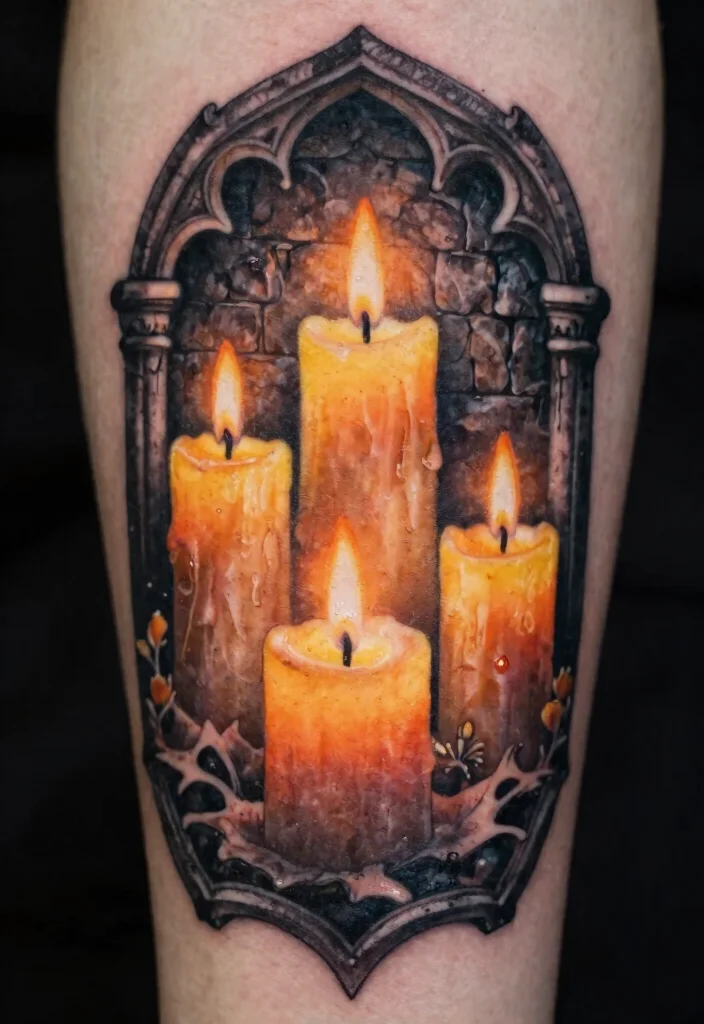 15 Gothic Cathedral Tattoo Ideas With Dramatic Detail - 11. Candlelight and Shadows 1