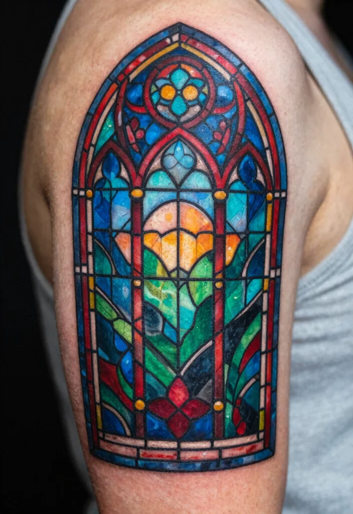 15 Gothic Cathedral Tattoo Ideas With Dramatic Detail - 2. Stained Glass Motifs 1
