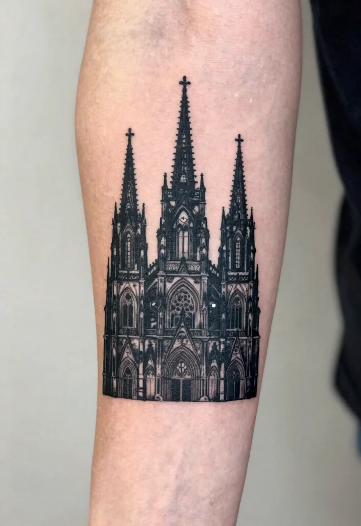 15 Gothic Cathedral Tattoo Ideas With Dramatic Detail - 4. Cathedral Silhouette 1