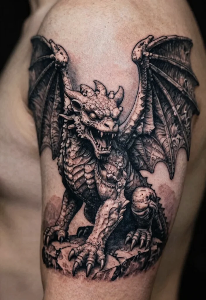 15 Gothic Cathedral Tattoo Ideas With Dramatic Detail - 5. Intricate Gargoyle Design 1