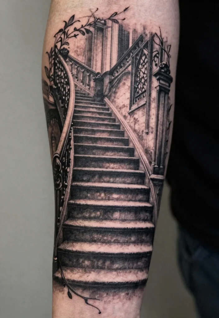 15 Gothic Cathedral Tattoo Ideas With Dramatic Detail - 8. Dramatic Staircases 1