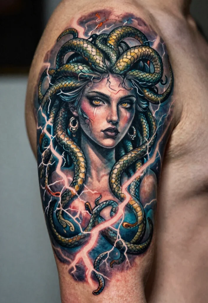 15 Medusa Tattoo 2026 Trending Ideas With Fierce Feminine Energy - 11. Medusa with Lightning 1
