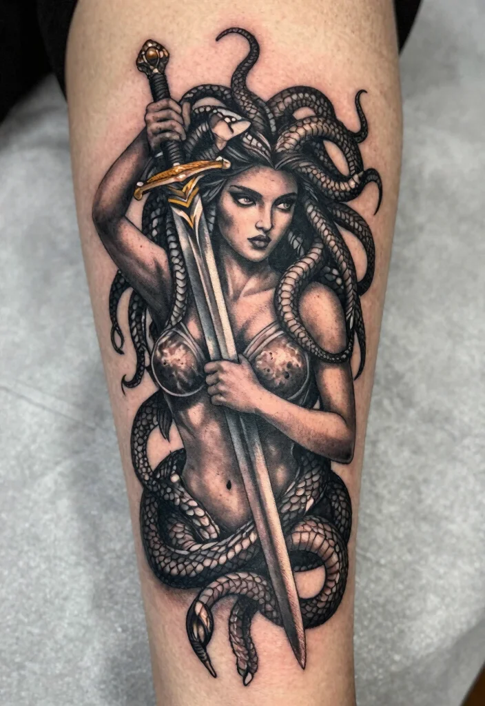 15 Medusa Tattoo 2026 Trending Ideas With Fierce Feminine Energy - 13. Medusa with a Sword 1