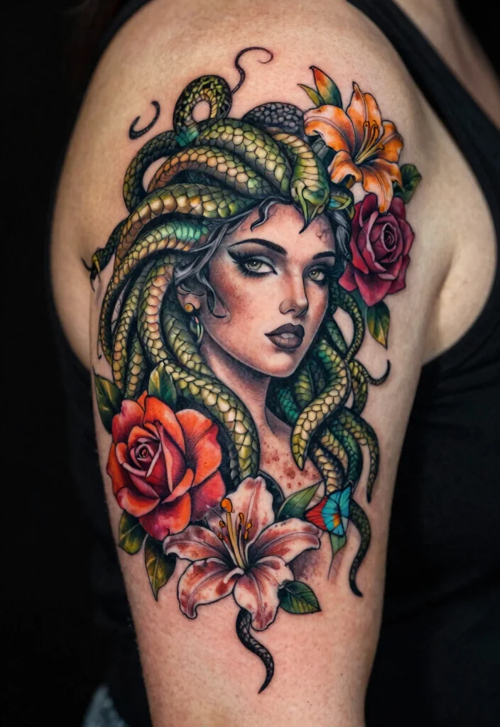 15 Medusa Tattoo 2026 Trending Ideas With Fierce Feminine Energy - 2. Floral Medusa 1