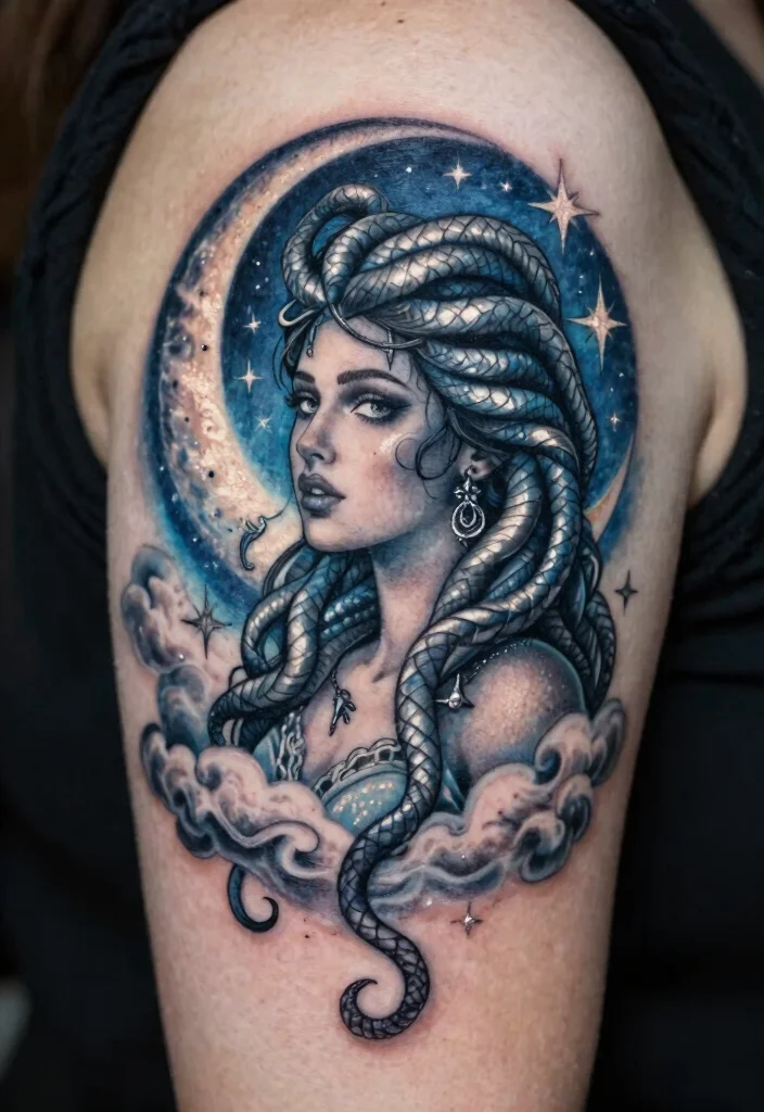15 Medusa Tattoo 2026 Trending Ideas With Fierce Feminine Energy - 9. Medusa and the Moon 1