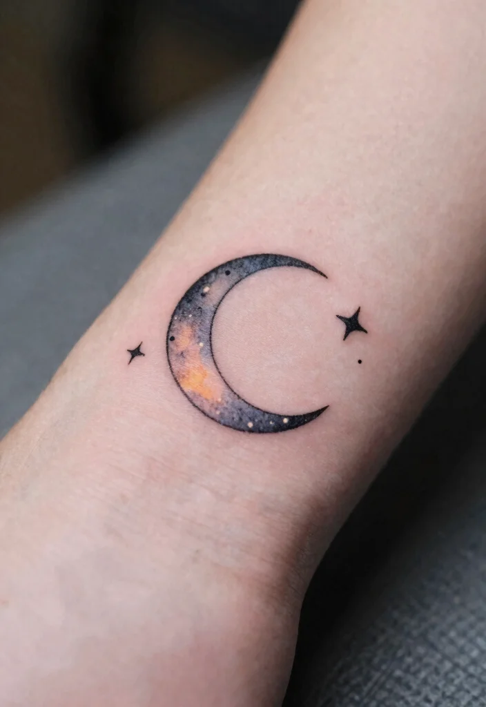 15 Moon and Star Tattoo Ideas With Celestial Charm - 1. Crescent Moon with Stars 1