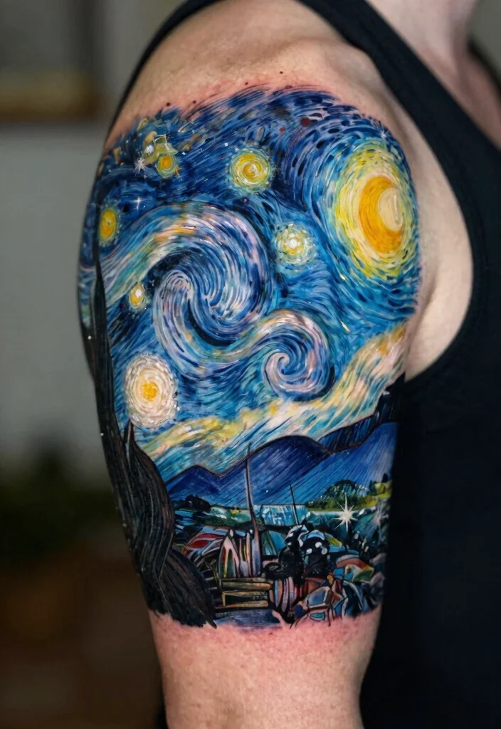 15 Moon and Star Tattoo Ideas With Celestial Charm - 14. Starry Night Sky with Moon 1