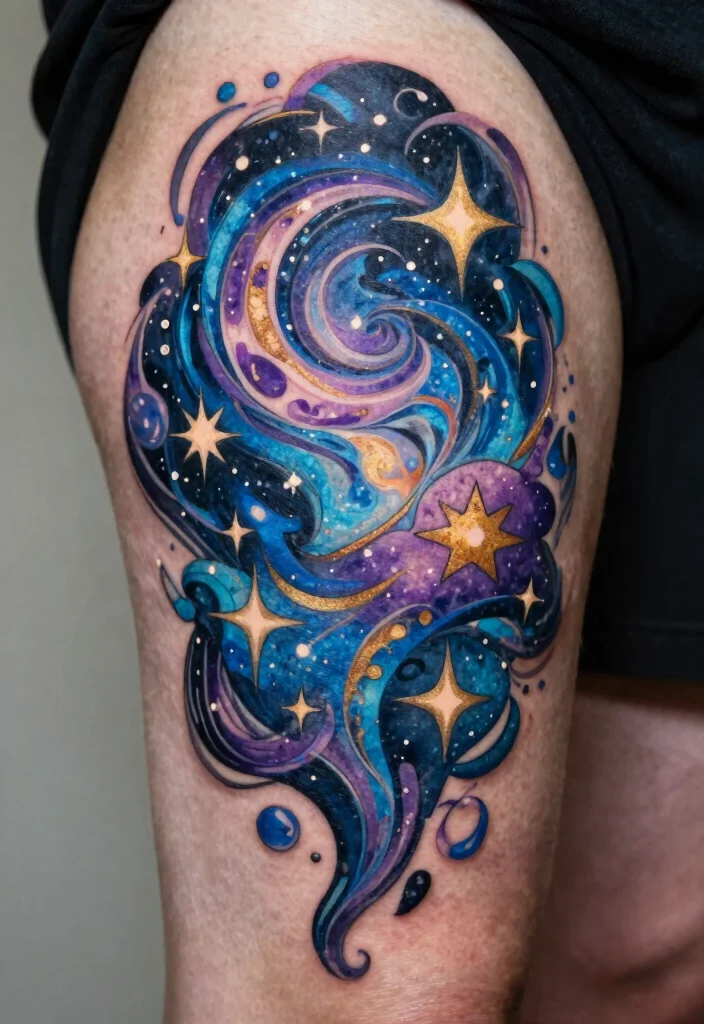 15 Moon and Star Tattoo Ideas With Celestial Charm - 3. Abstract Starry Sky 1