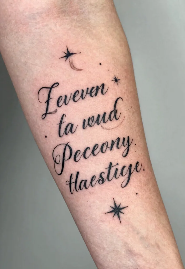 15 Moon and Star Tattoo Ideas With Celestial Charm - 9. Inspirational Quote with Celestial Elements 1