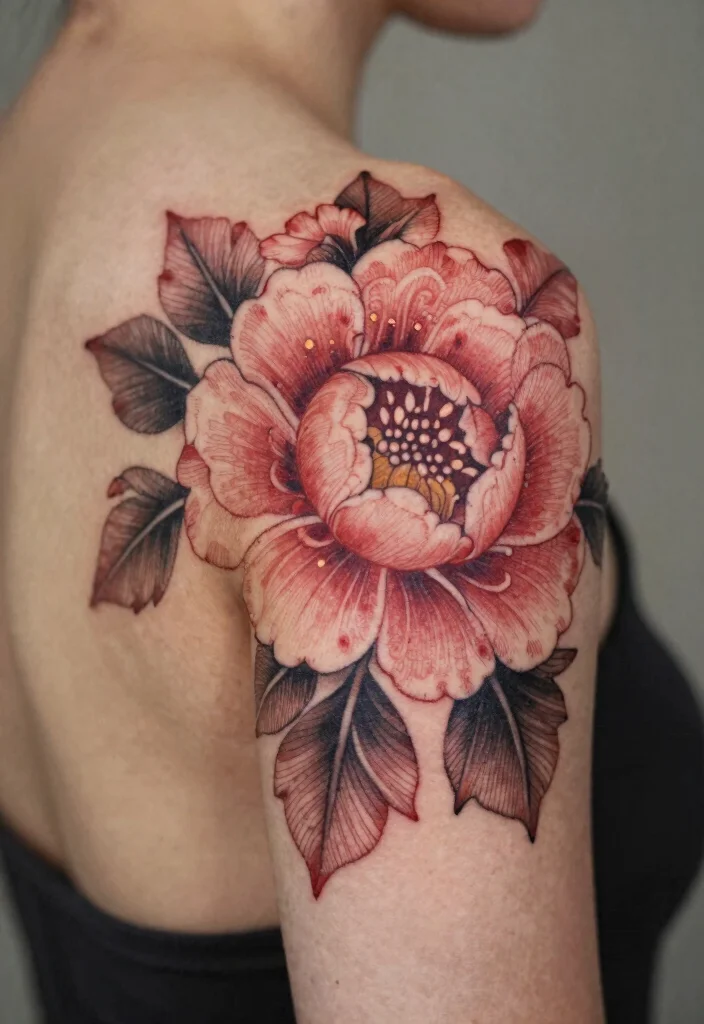 15 Red Ink Flower Tattoo Ideas That Pop Boldly - 12. Vintage Floral 1