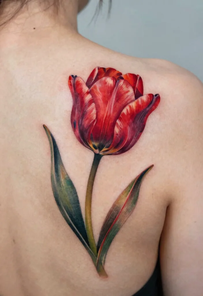 15 Red Ink Flower Tattoo Ideas That Pop Boldly - 4. Artistic Tulip 1