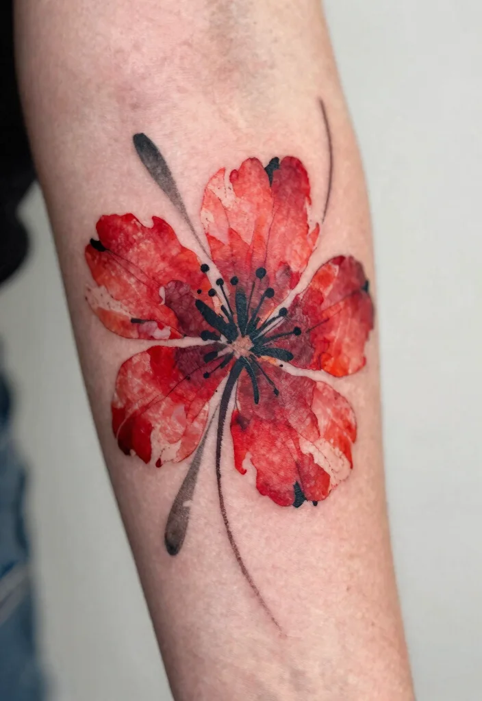 15 Red Ink Flower Tattoo Ideas That Pop Boldly - 5. Abstract Red Flower 1