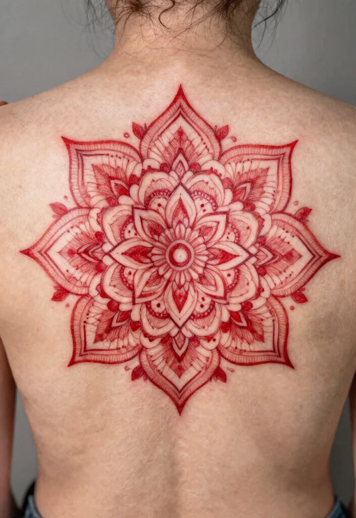 15 Red Ink Flower Tattoo Ideas That Pop Boldly - 8. Floral Mandala 1