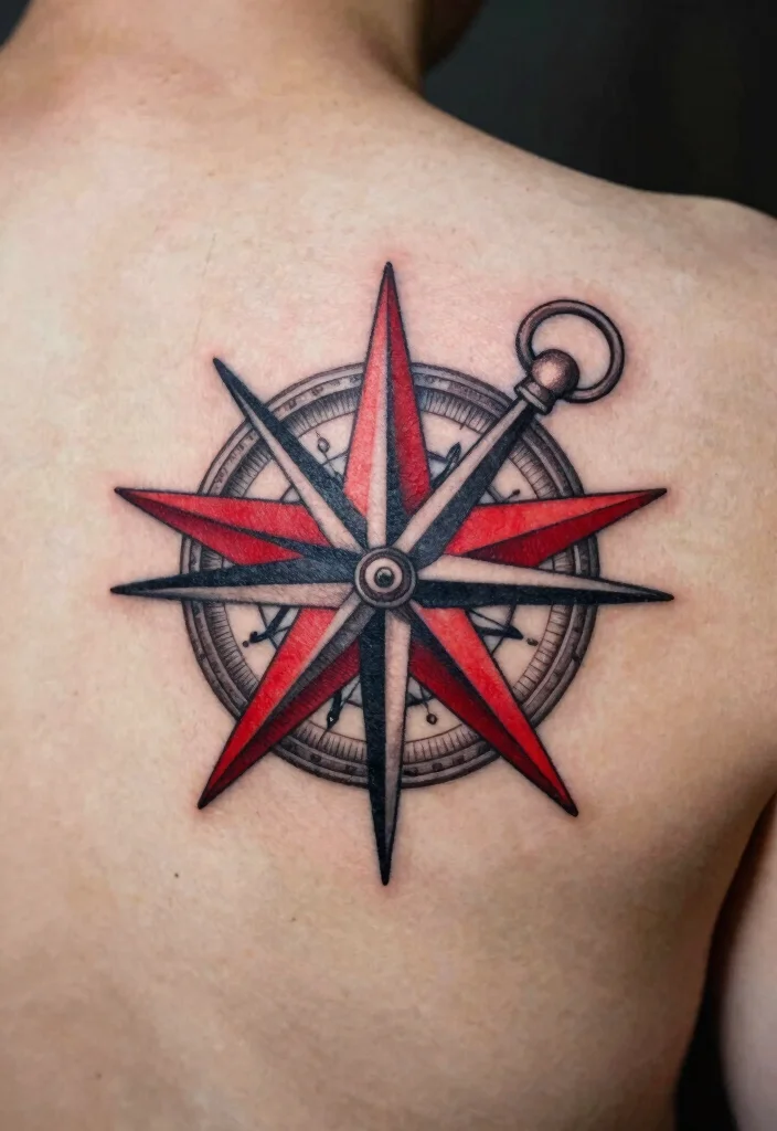 15 Red Star Tattoo Ideas That Stand Out Boldly - 10. Red Star and Compass Tattoos 1
