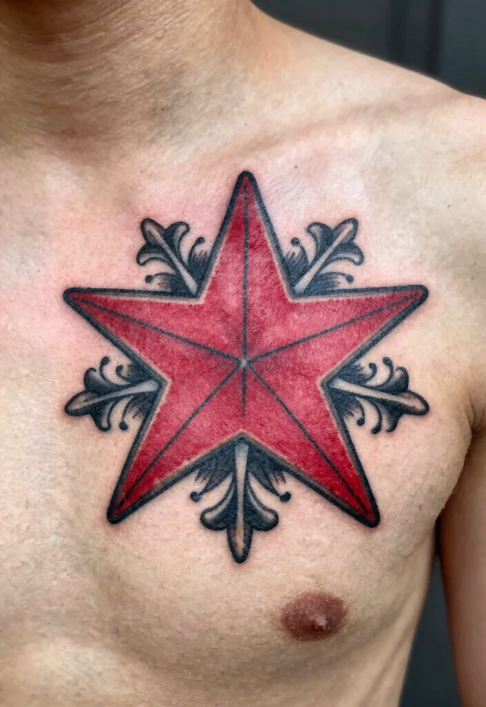 15 Red Star Tattoo Ideas That Stand Out Boldly - 12. Vintage Red Star Tattoos 1