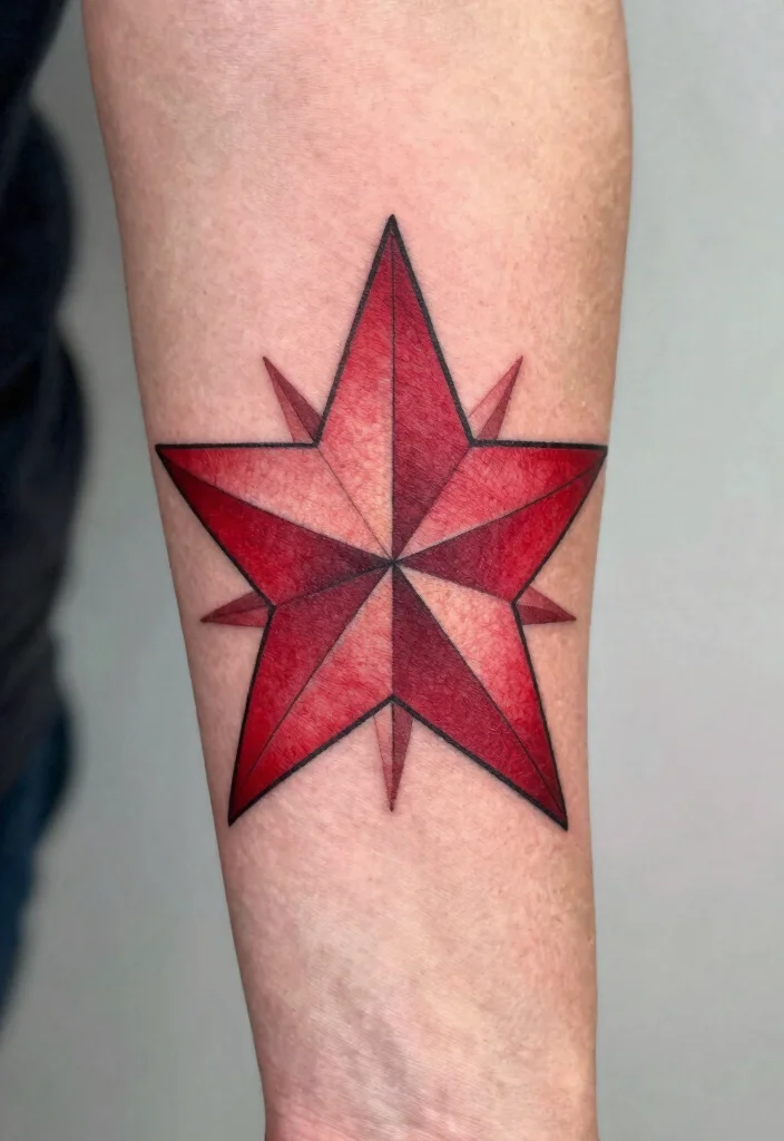 15 Red Star Tattoo Ideas That Stand Out Boldly - 2. Geometric Red Star Designs 1