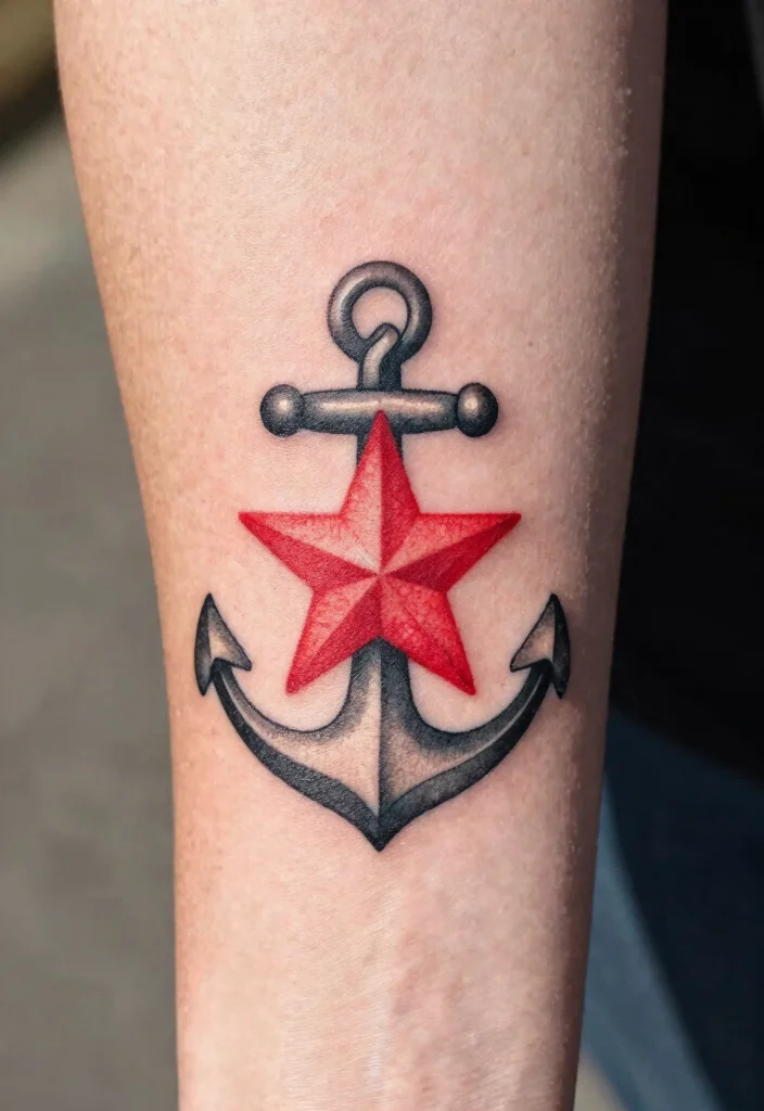 15 Red Star Tattoo Ideas That Stand Out Boldly - 4. Red Star with Personal Symbol 1