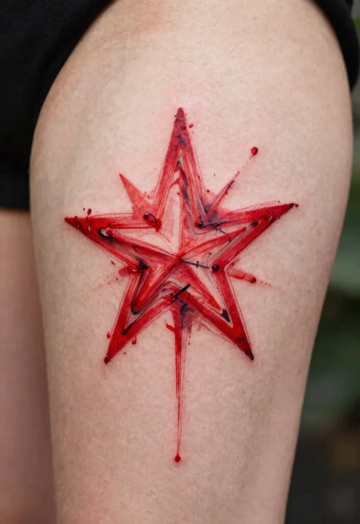 15 Red Star Tattoo Ideas That Stand Out Boldly - 6. Abstract Red Star Tattoos 1
