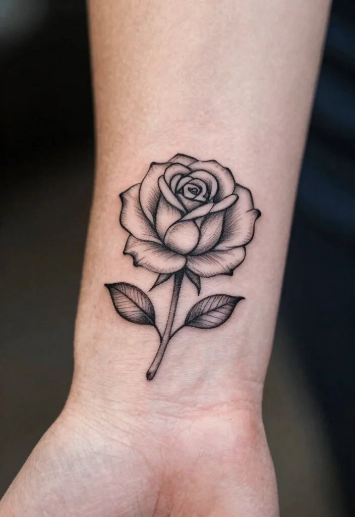 15 Ruby Rose Tattoo Ideas With Elegant Bold Style 1 15 Ruby Rose Tattoo Ideas With Elegant Bold Style - 1. Simple Black Line Art 1