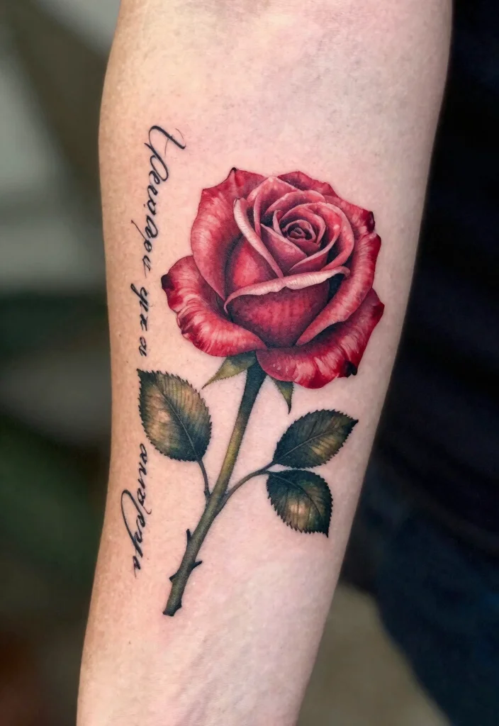 15 Ruby Rose Tattoo Ideas With Elegant Bold Style 30 15 Ruby Rose Tattoo Ideas With Elegant Bold Style - 10. Petals and Quotes 1