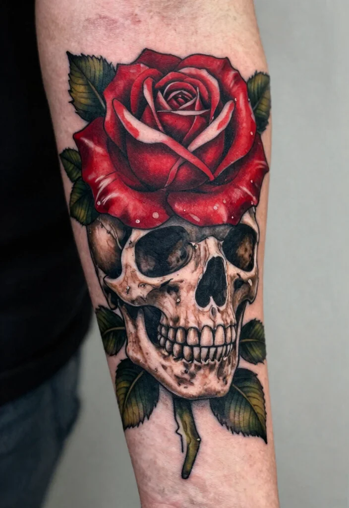 15 Ruby Rose Tattoo Ideas With Elegant Bold Style 41 15 Ruby Rose Tattoo Ideas With Elegant Bold Style - 11. Rose and Skull Fusion 1