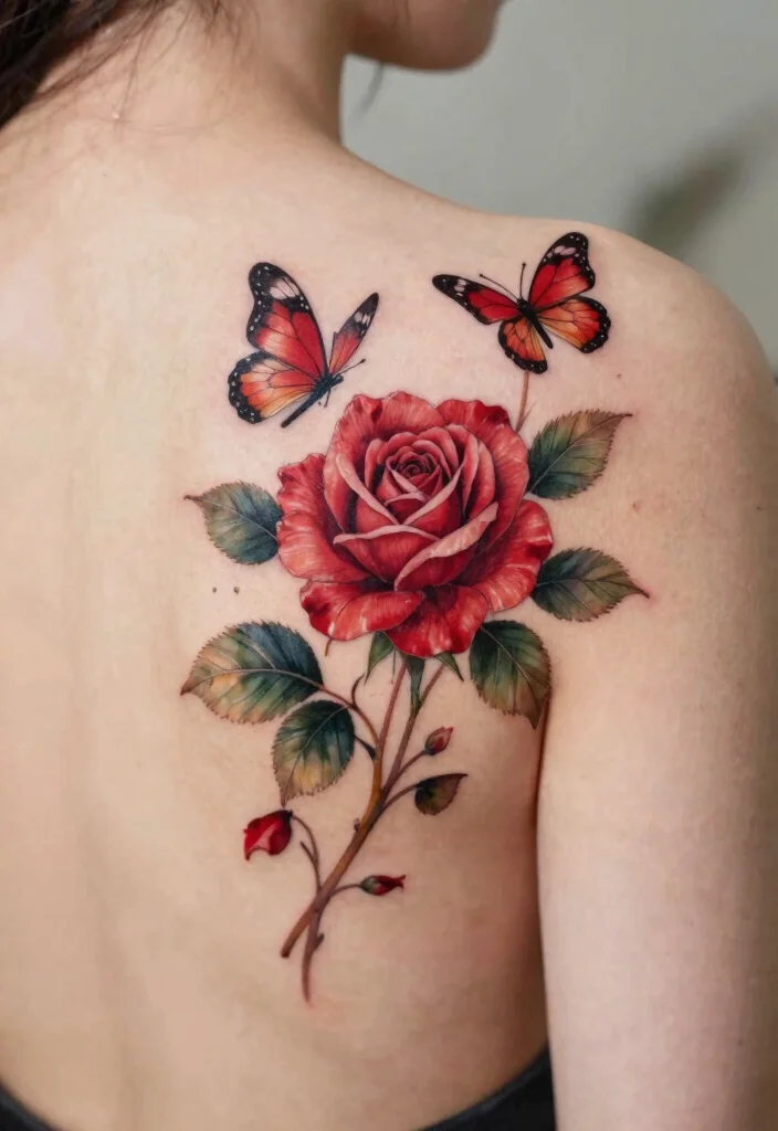 15 Ruby Rose Tattoo Ideas With Elegant Bold Style 42 15 Ruby Rose Tattoo Ideas With Elegant Bold Style - 12. Nature's Embrace 1
