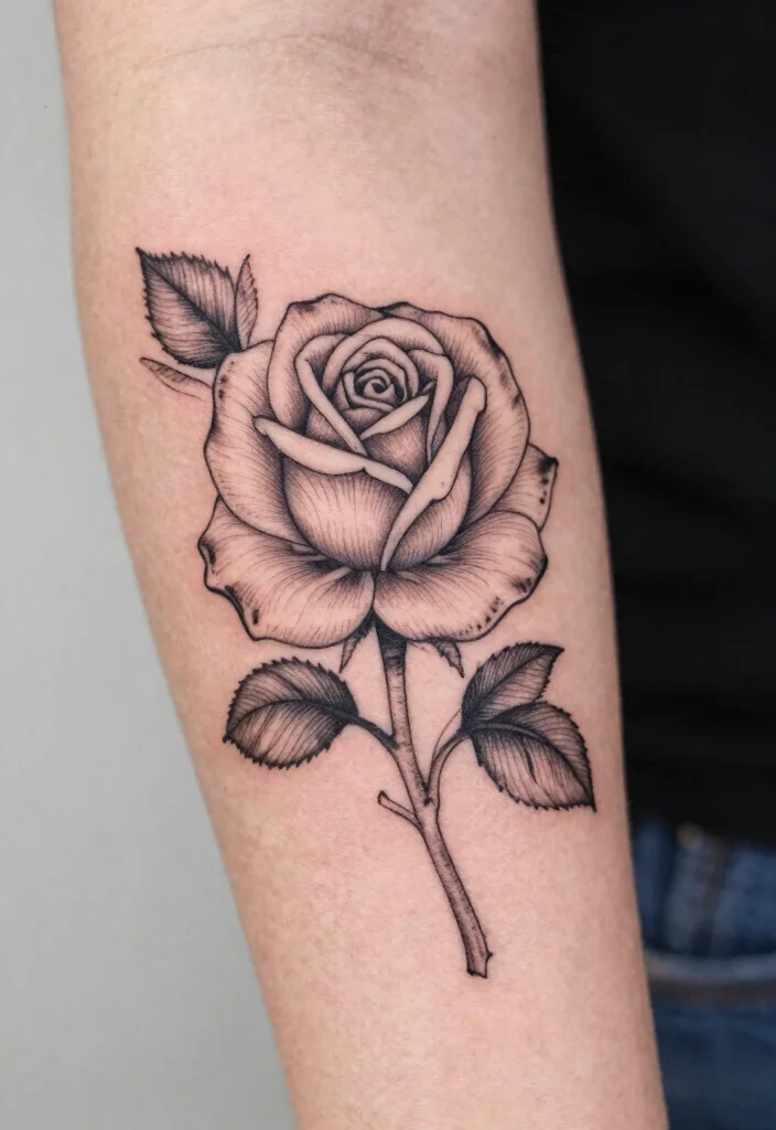 15 Ruby Rose Tattoo Ideas With Elegant Bold Style 53 15 Ruby Rose Tattoo Ideas With Elegant Bold Style - 13. Linework Mastery 1
