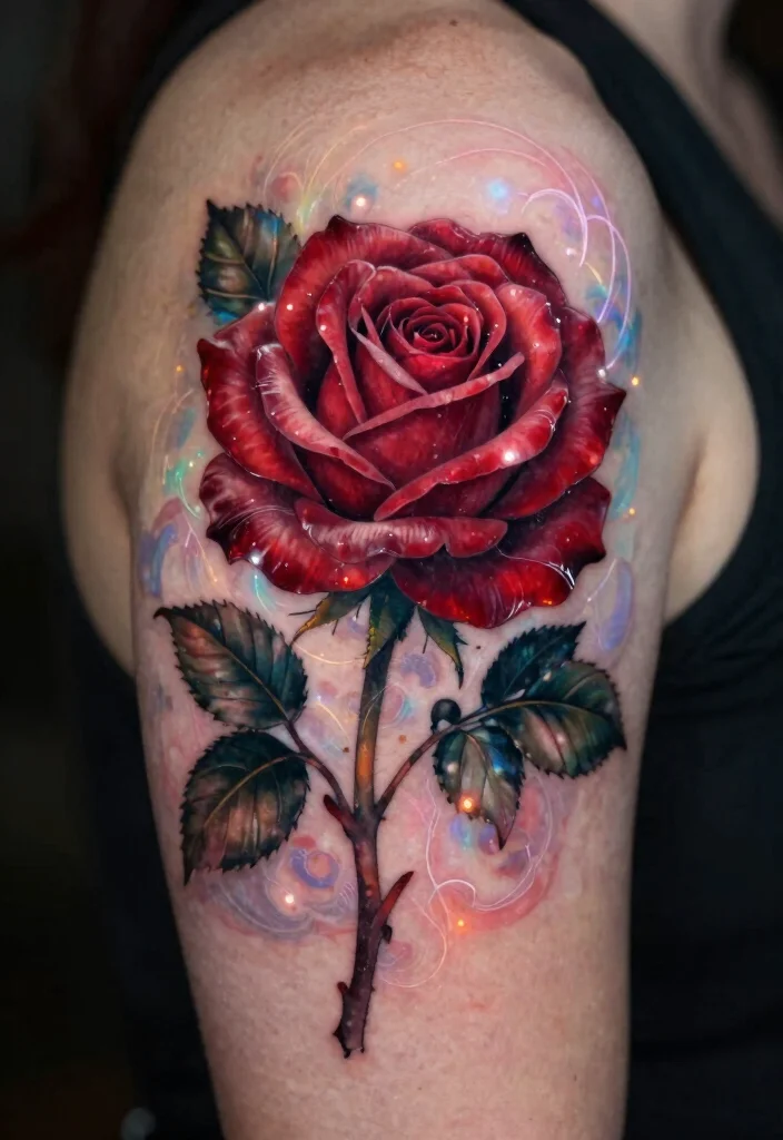 15 Ruby Rose Tattoo Ideas With Elegant Bold Style 64 15 Ruby Rose Tattoo Ideas With Elegant Bold Style - 14. Ethereal Glow 1