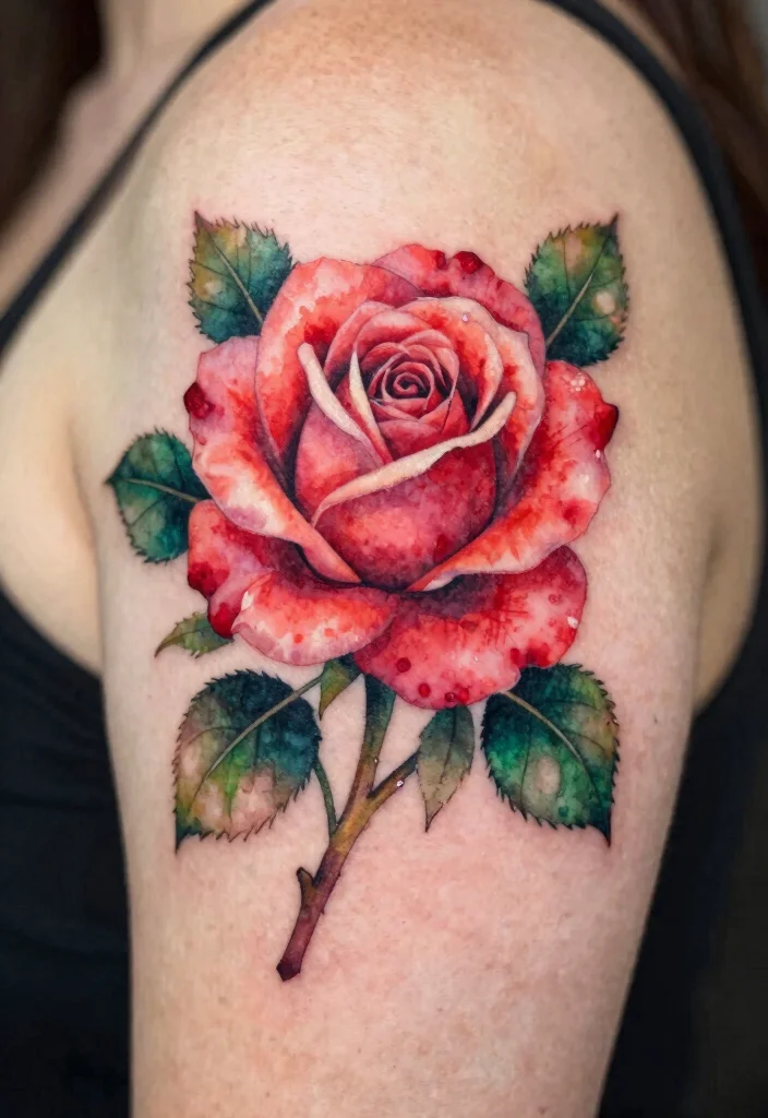 15 Ruby Rose Tattoo Ideas With Elegant Bold Style 12 15 Ruby Rose Tattoo Ideas With Elegant Bold Style - 2. Watercolor Bliss 1