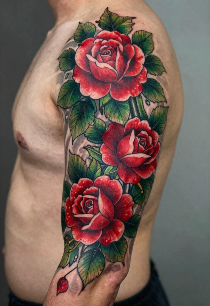 15 Ruby Rose Tattoo Ideas With Elegant Bold Style 24 15 Ruby Rose Tattoo Ideas With Elegant Bold Style - 4. Floral Sleeve 1