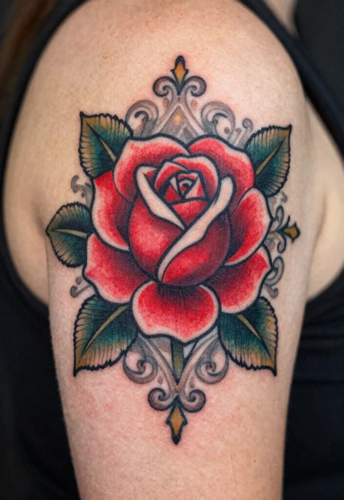 15 Ruby Rose Tattoo Ideas With Elegant Bold Style 28 15 Ruby Rose Tattoo Ideas With Elegant Bold Style - 8. Vintage Charm 1