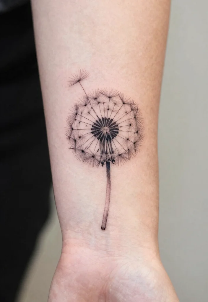 15 Simple Flash Tattoo Ideas With Clean Lines - 14. Simple Dandelion 1