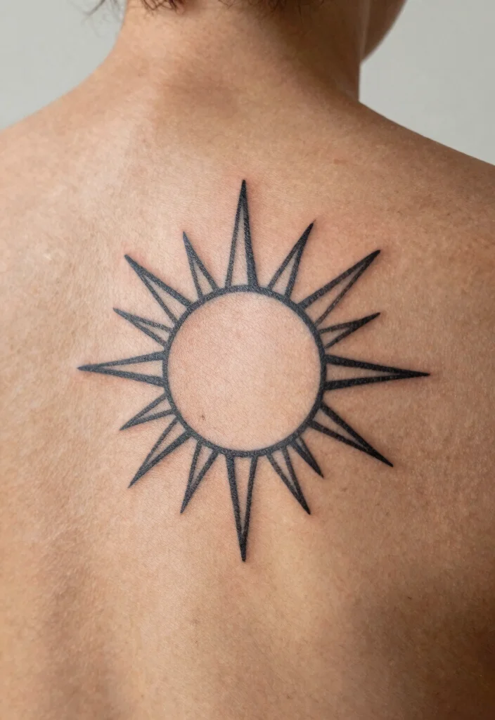 15 Simple Flash Tattoo Ideas With Clean Lines - 5. Abstract Sun 1