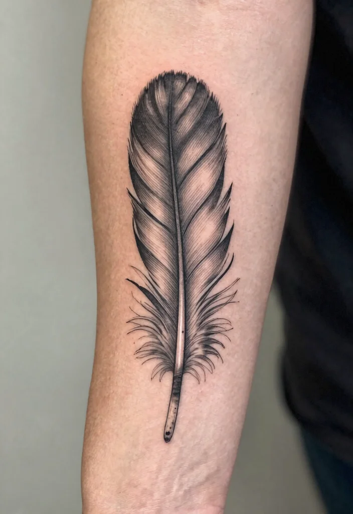 15 Simple Flash Tattoo Ideas With Clean Lines - 8. Feather Design 1