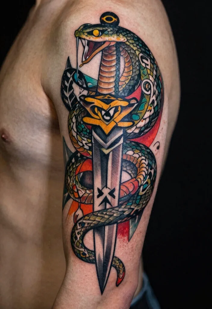 15 Snake and Dagger Tattoo Design Ideas With Bold Edge - 10. Cultural Variations 1
