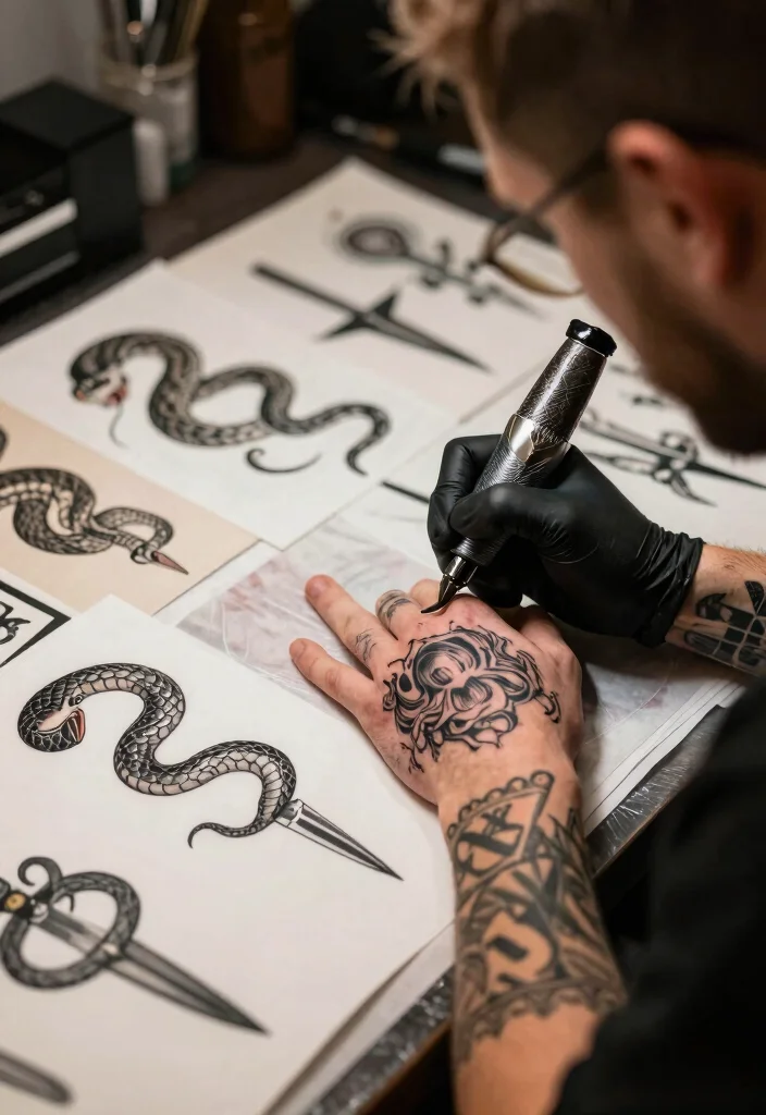 15 Snake and Dagger Tattoo Design Ideas With Bold Edge - 14. Choosing the Right Artist 1