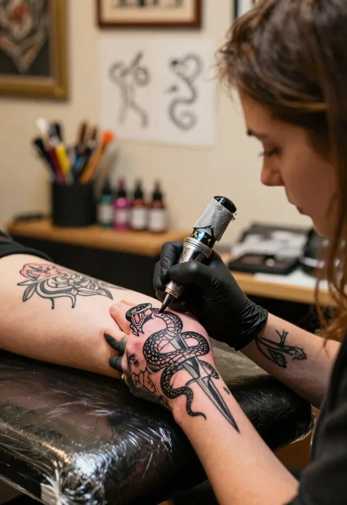 15 Snake and Dagger Tattoo Design Ideas With Bold Edge - 15. Embracing the Journey 1