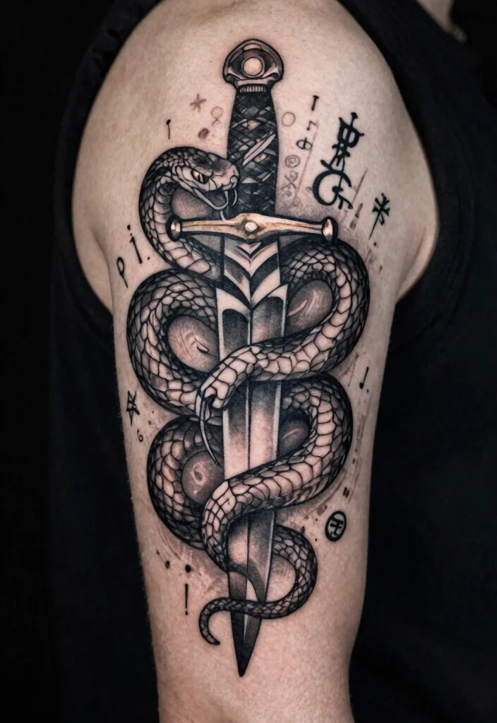 15 Snake and Dagger Tattoo Design Ideas With Bold Edge - 9. Symbolic Meanings Explored 1