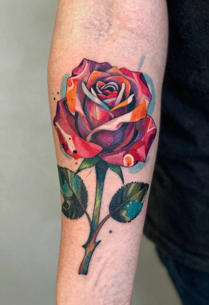 16 American Traditional Rose Tattoo Ideas With Classic Style - 12. Abstract Rose Tattoo 1