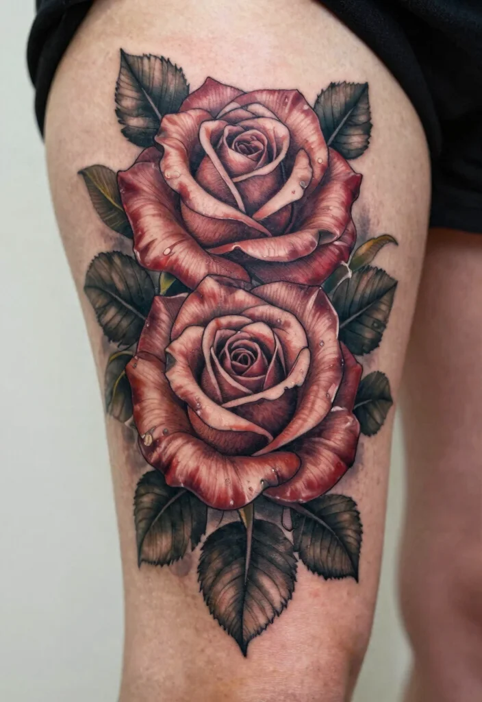 16 American Traditional Rose Tattoo Ideas With Classic Style - 16. Nested Roses 1