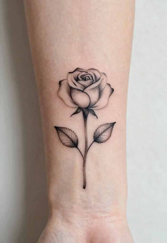 16 American Traditional Rose Tattoo Ideas With Classic Style - 2. Minimalist Rose with Simple Lines 1