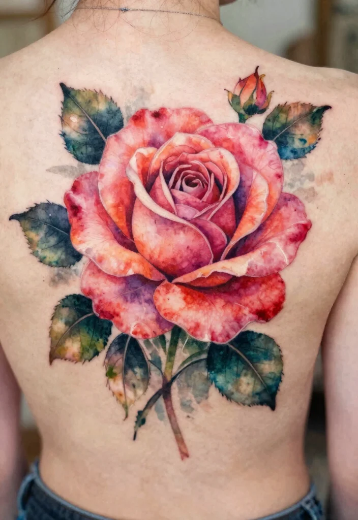 16 American Traditional Rose Tattoo Ideas With Classic Style - 6. Watercolor Rose Tattoo 1