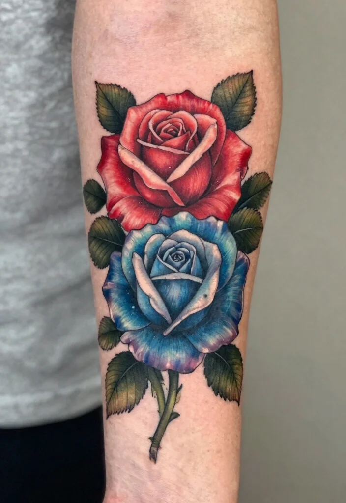 16 American Traditional Rose Tattoo Ideas With Classic Style - 8. Two Roses Intertwined 1