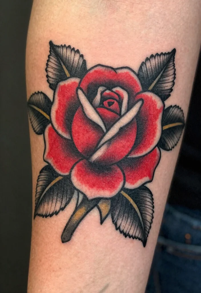 16 Black and Red Rose Tattoo Ideas With Bold Contrast - 1. Classic Black and Red Rose 1